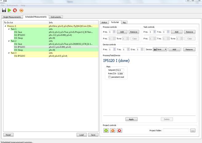 Instruments Help
Scheduled Measurements
Single Measurement
nstruments
po-0.3; p2=o;
To-Do list
Process I
DI: Save
IPS120 1
03: Sleep
DI: Save
IPS120 1
03: Sleep
DI: IPS120 1
p0=FaIse,
pl=5; PyQt4.QtCore.QStr...
PO-I; PI-I; p2=True; 4_3D Nan...
p0=-0 3; pl
PO-I; PI-I; p2=True; p3=201g0313 1730 11-1...
To-Do list
Process controls
Device controls —
ProcesslTasWDevice
IPS120 1 (done)
Setpoint [1 0.3
Rate [Tin 0.008
persistent mod
Project controls
Task controls
Device
T no.
Save
emove
Project Folder: